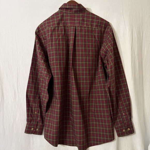 LL Bean Shirt Mens Medium Reg Red Checkered Long Sleeve Button Up Wrinkle Free - Picture 6 of 6